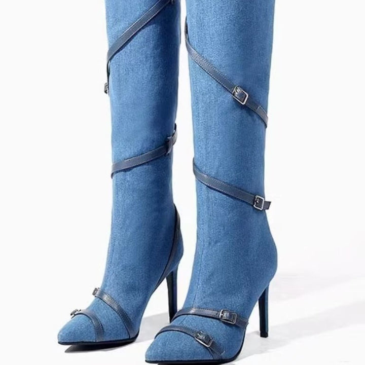 Dame Overknee Stiletto Støvler med dekorative rem-detaljer Stilla
