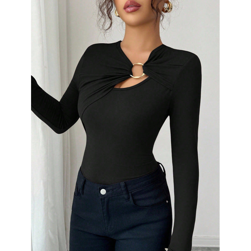 Dame bodysuit med dekorativt ringdetalje og lange ærmer Skovae