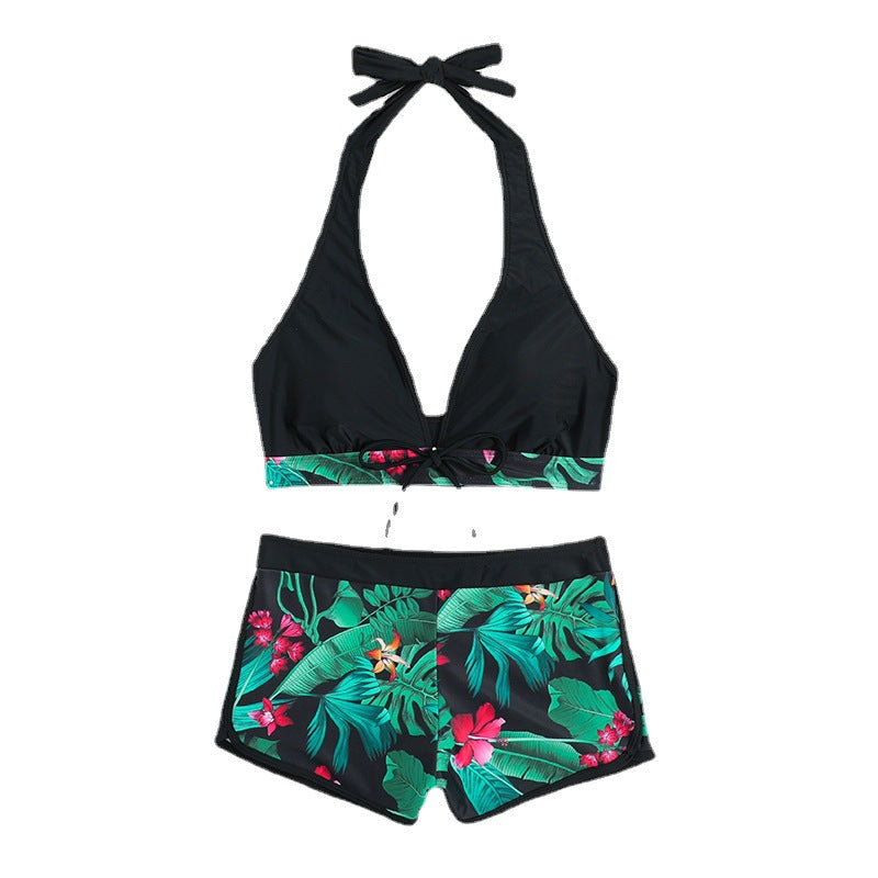 Dame Triangel-Bikini med blomsterdesign shorts