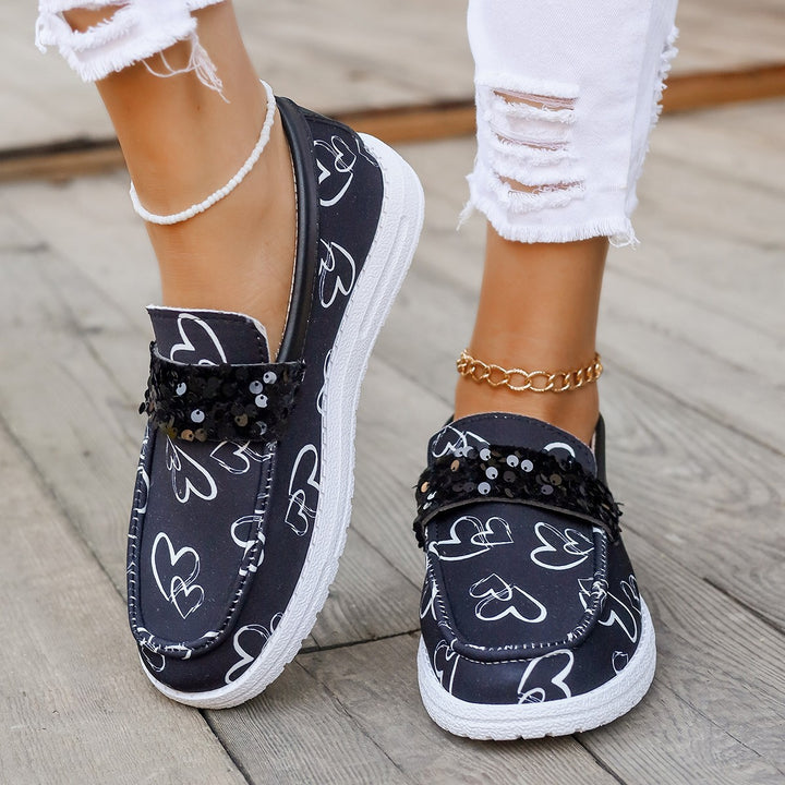 Dame Mode Slippers med funkende Pailletter og Hjerte Motiv Stilla