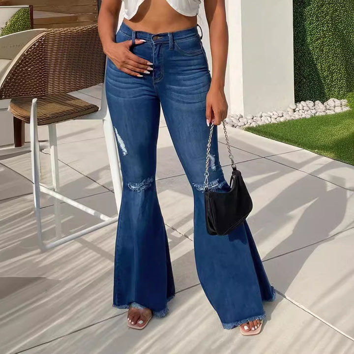 Dame Flared Jeans med frynseender og modige slidser Stilla