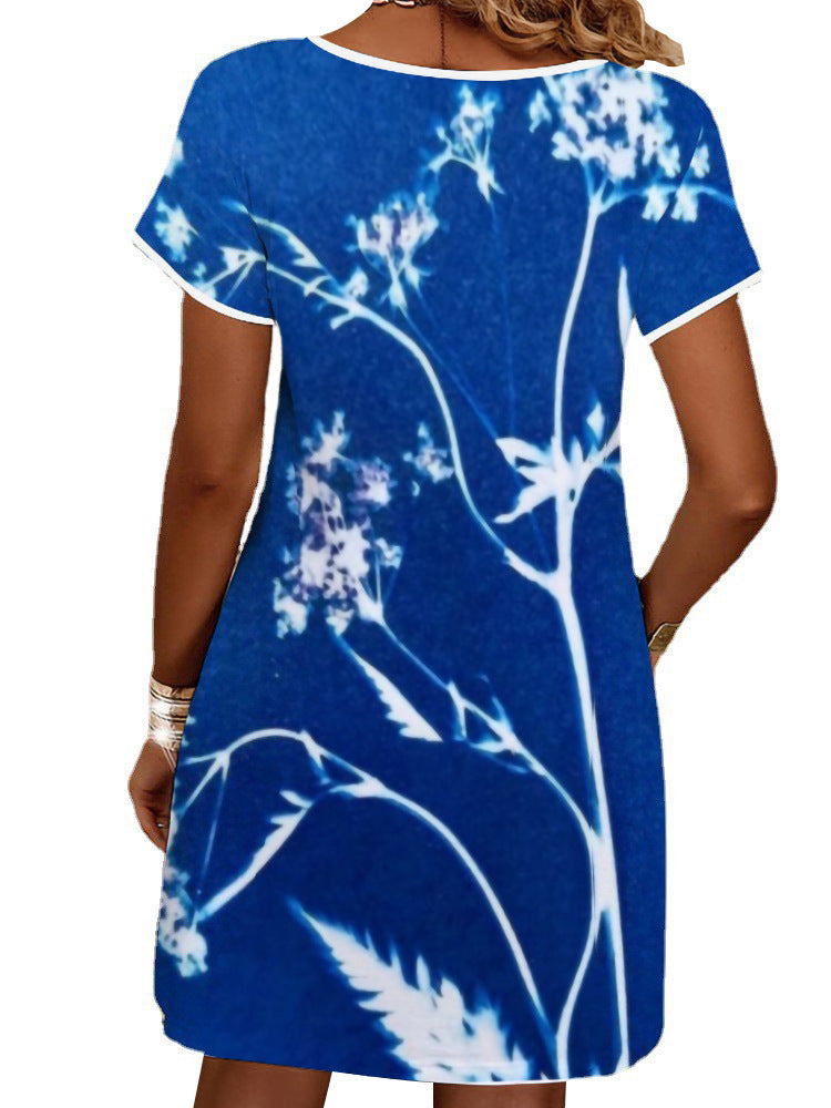 Dame sommerligt T-shirt-kjole med blomsterprint Skovae