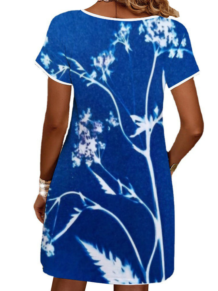 Dame sommerligt T-shirt-kjole med blomsterprint Skovae