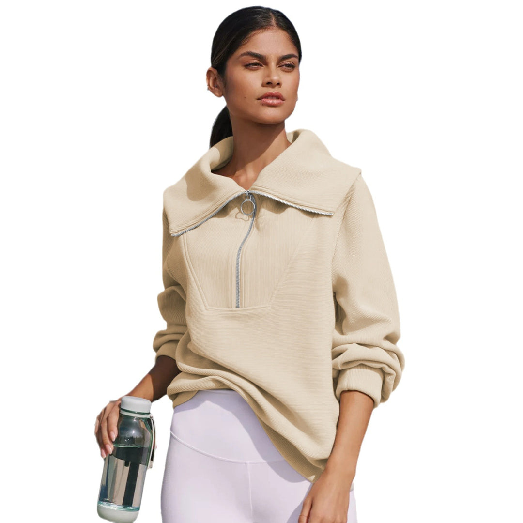 Dame Oversized Sweatshirt med elegant krave og lynlås Stilla