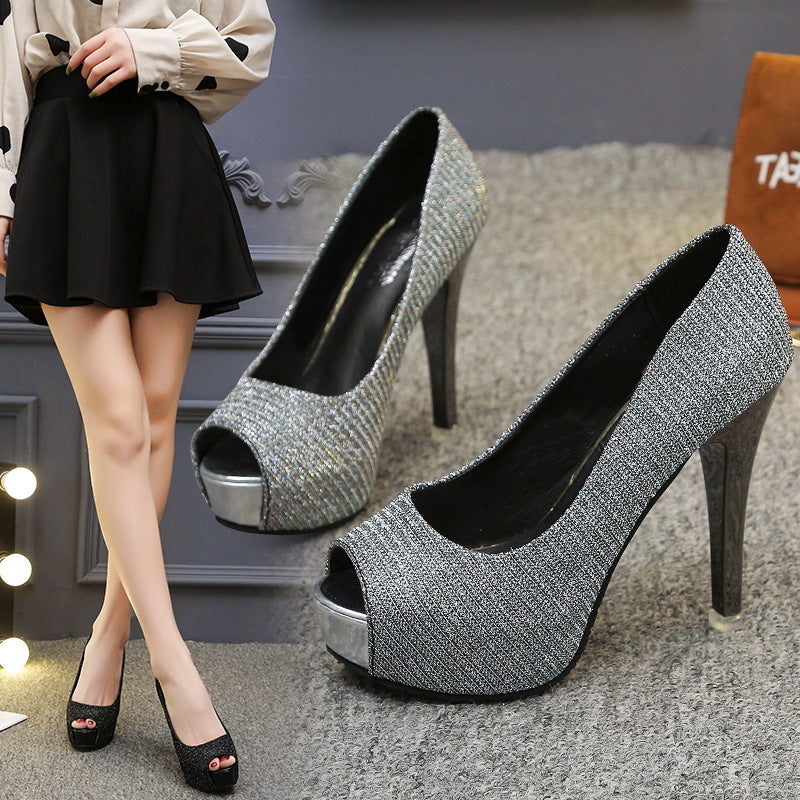 Dame High-Heel Pumps med glitrende metalapplikationer og åben tå Stilla