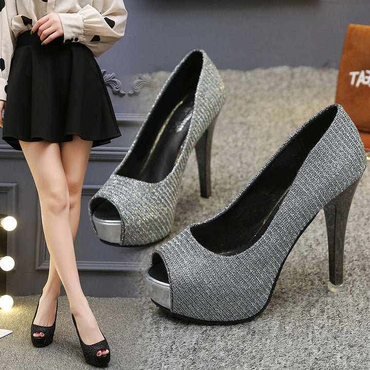 Dame High-Heel Pumps med glitrende metalapplikationer og åben tå Stilla