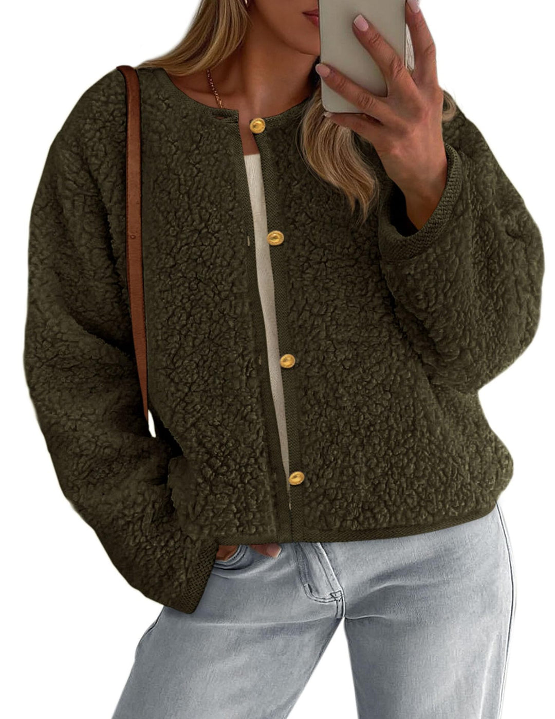Kvinders hyggelige fleecejakke med knapdetalje og oversized snit Stilla