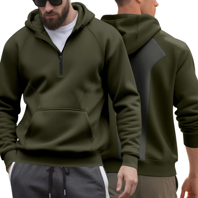 Herrer nan halv-zip hættetrøje i minimalistisk softshell-look med kengurulomme og raglanærmer Skovae