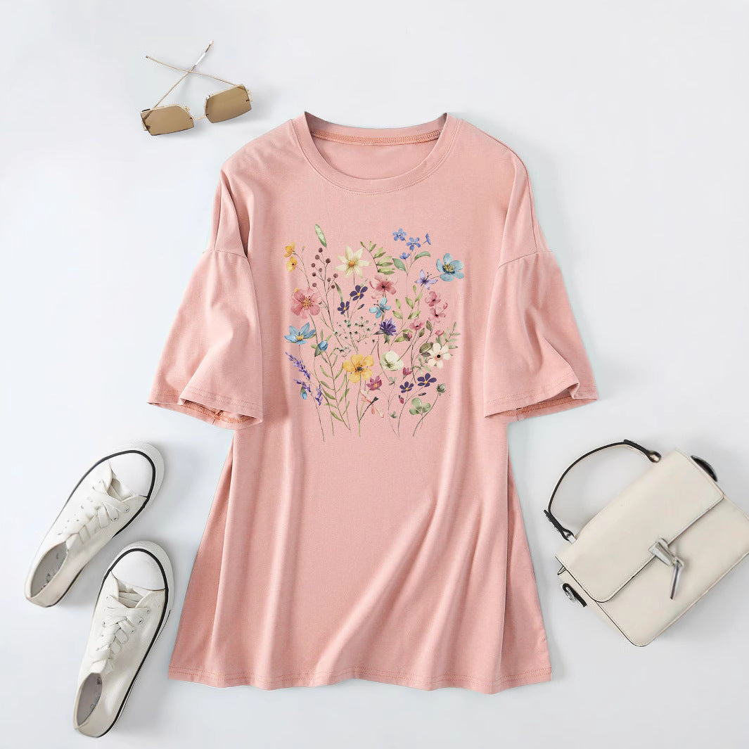Kvinder Casual Sommer Bluse Skjorte med Blomsterprint Stilla
