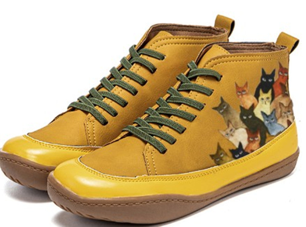 Dame High-Top Sneakers med unikt katte design Stilla