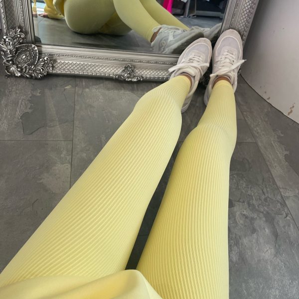 Dame Høj Kvalitet Ribbet Design Leggings med Høj Talje Skovae