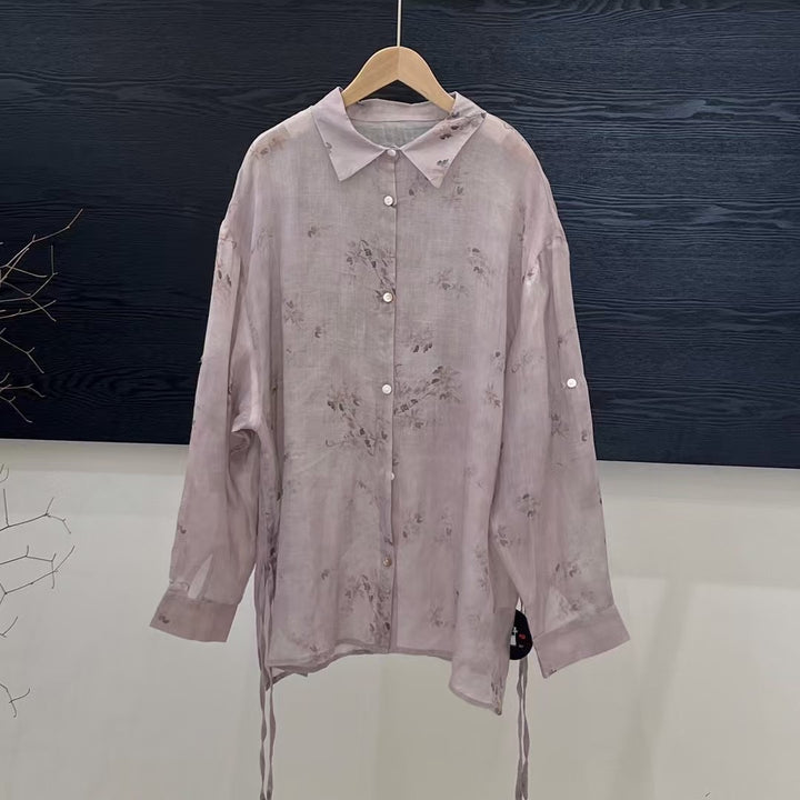 Femme Floral Print Langærmet Linnedskjorte Stilla