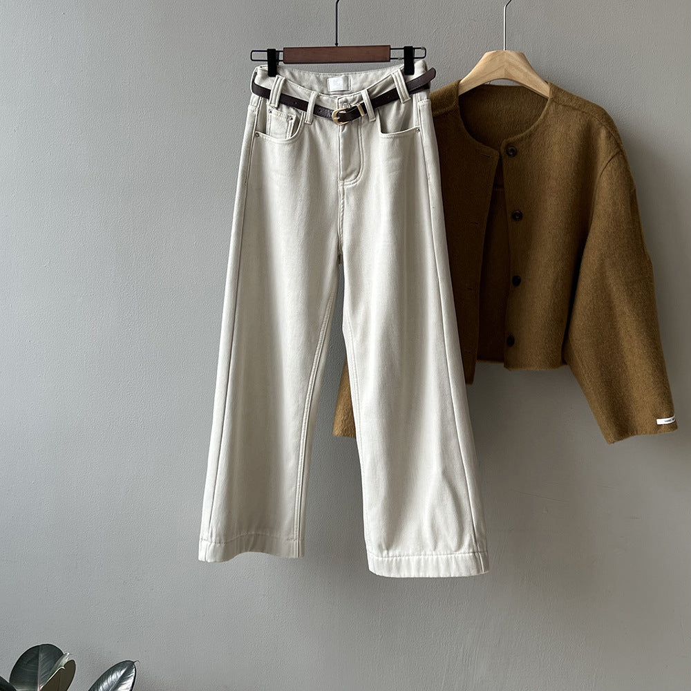 Dame Løst skårede jeans med elegant bælte og høj talje Stilla