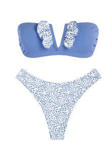 Dame bandeau-bikini med floralt ruffle-detalje og højt benudskæring Stilla