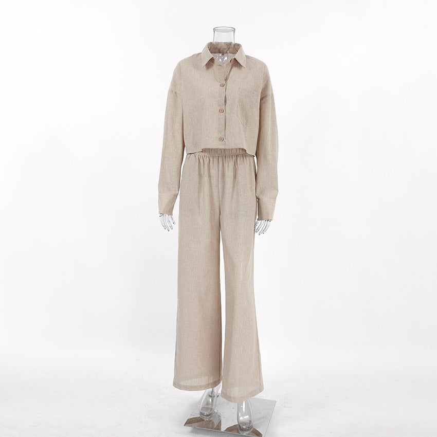 Dame Casual Twill-buksesæt med cropped skjorte og løs pasform Stilla