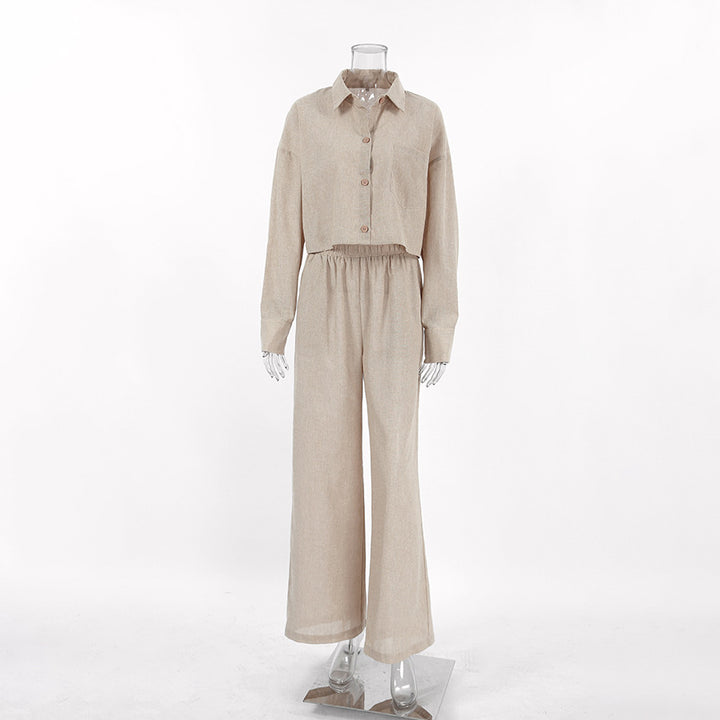 Dame Casual Twill-buksesæt med cropped skjorte og løs pasform Stilla