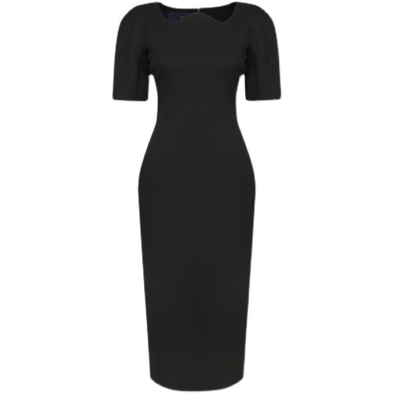 Dame Elegant Midi Kjole med innovativ Udsnit og puffærme Detaljer Stilla
