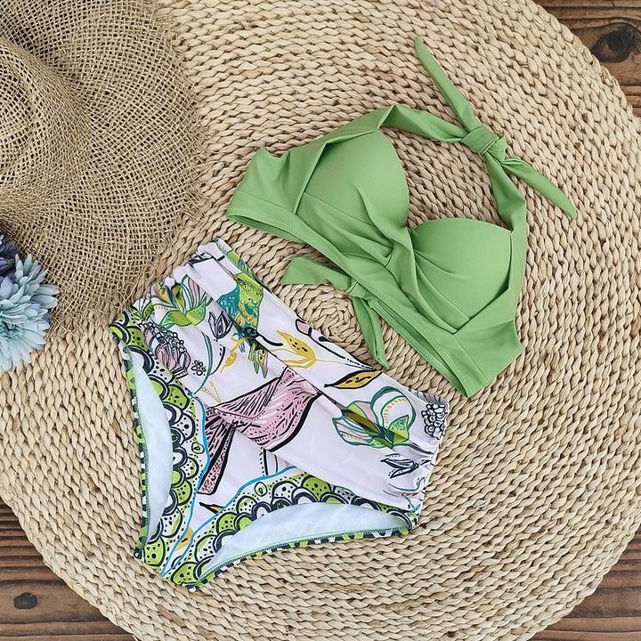 Dame bikini-sæt med elegant indpaknings-overdel og høj kvalitet højtaljede trusser Stilla