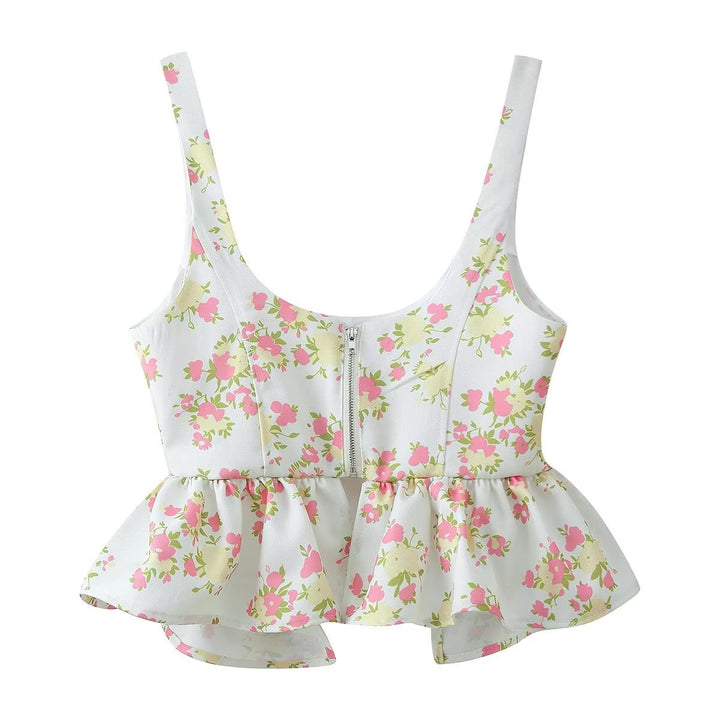Damer blomster mønster crop-top og bukser sæt Skovae