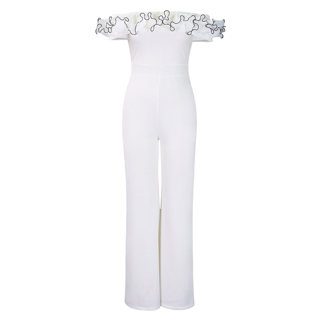 Dame Elegant Jumpsuit med raffinert Volant og bredt Ben Stilla