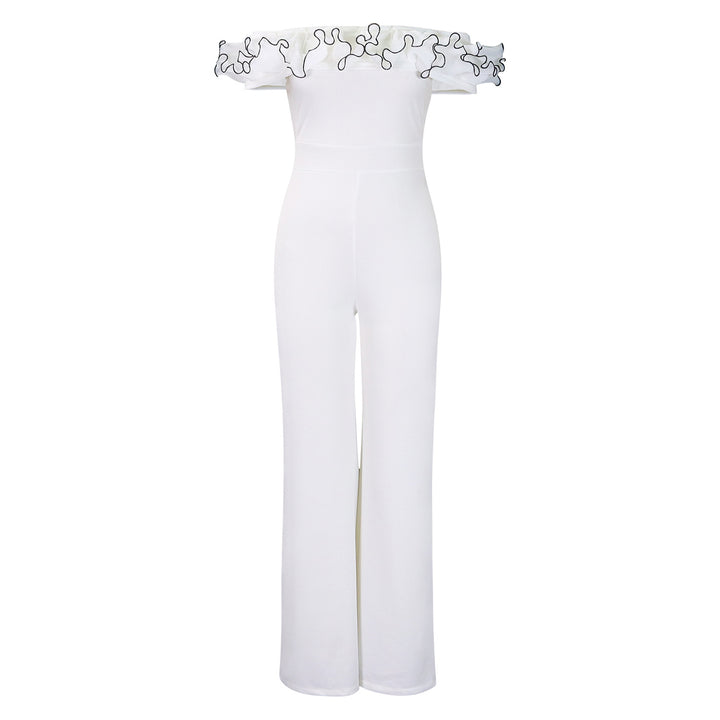 Dame Elegant Jumpsuit med raffinert Volant og bredt Ben Stilla