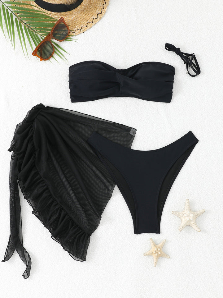 Dame bandeau-bikini med elegant indviklet nederdel skovae