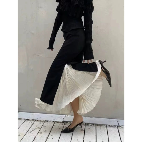Dame maxiskørt med sidelufthul og elegant taljebånd Stilla