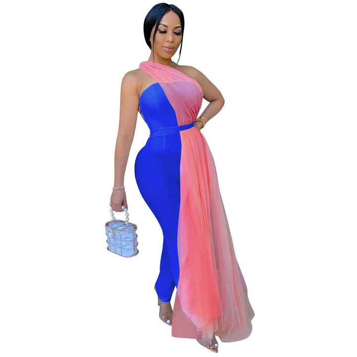 Dame Elegant One-Shoulder-Overall med flydende Tulleoverlay Stilla