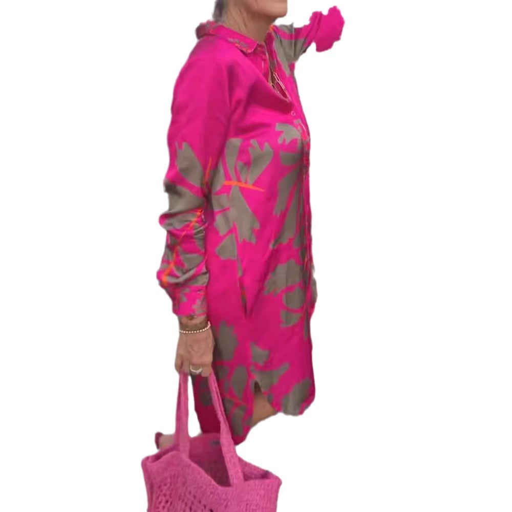 Dame skjortekjole med blomstermønster og elegant snit Stilla