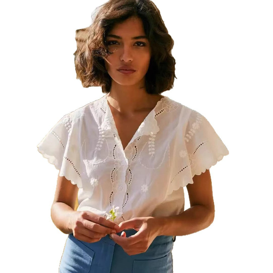 Dame bluse med elegante spidse accenter og voluminøse ærmer Stilla