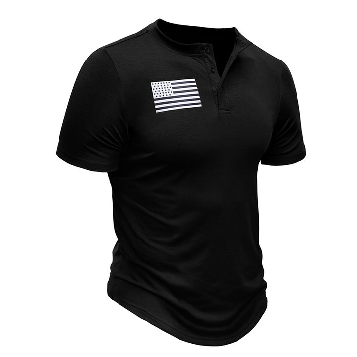 Herrer Kortærmet Henley Shirt med moderigtigt flagtryk Stilla