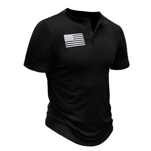 Herrer Kortærmet Henley Shirt med moderigtigt flagtryk Stilla
