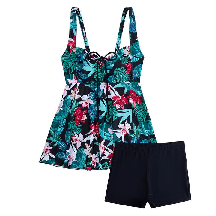 Dame flatterende blomsteret badedragtkjole med indsyede shorts Stilla