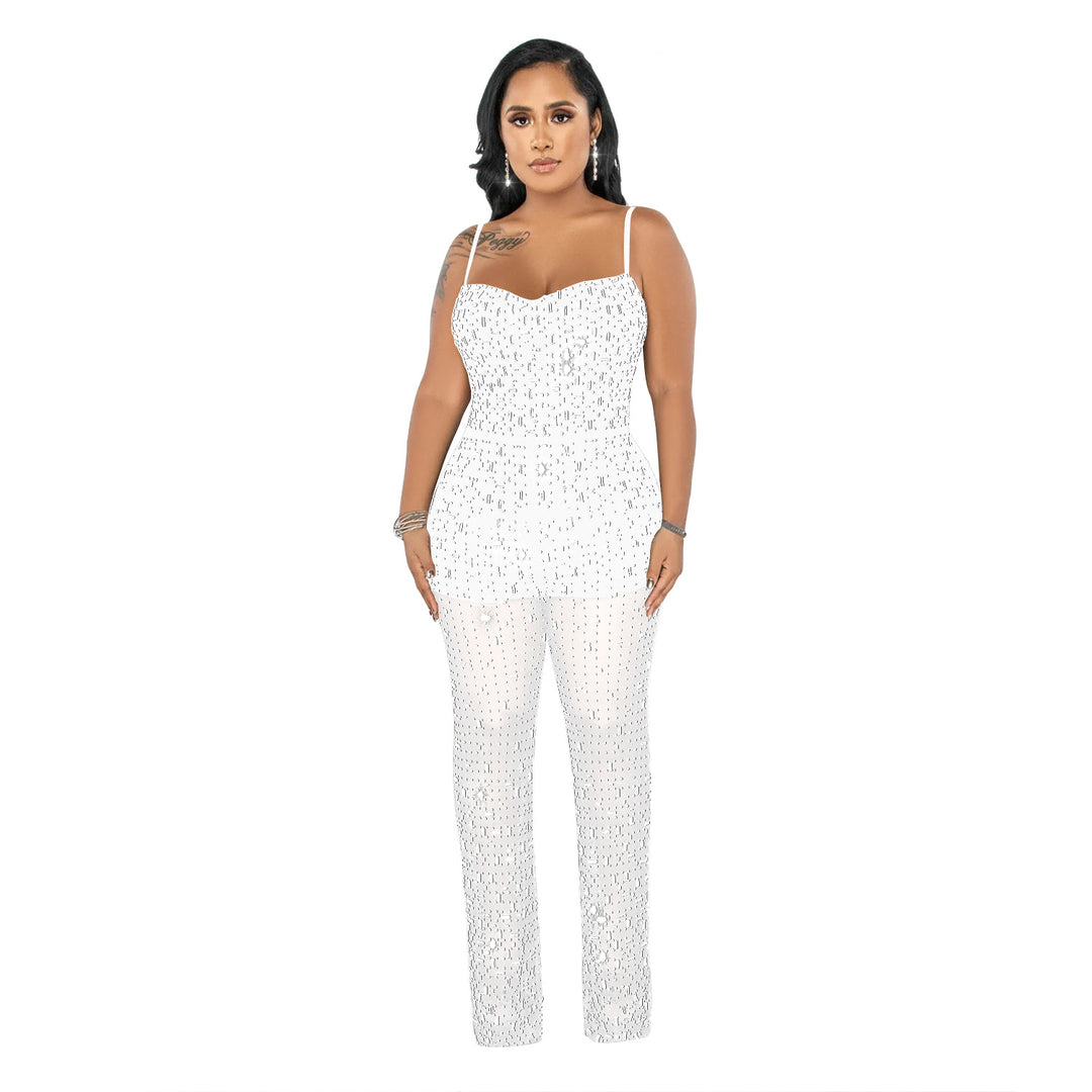 Dame Glitrende Jumpsuit med transparente indsatser og funkende paljetter Stilla