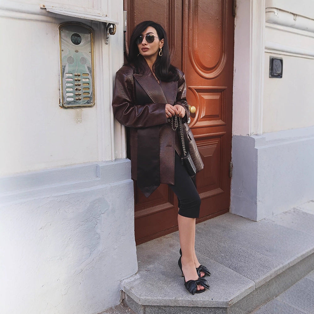 Dame moderner kunstlæder-blazer med krokodille-look Stilla