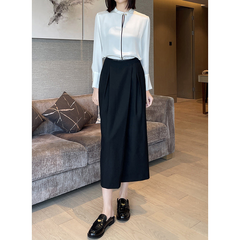 Dame elegant Midi-nederdel med struktureret plissering og sidelommer Stilla