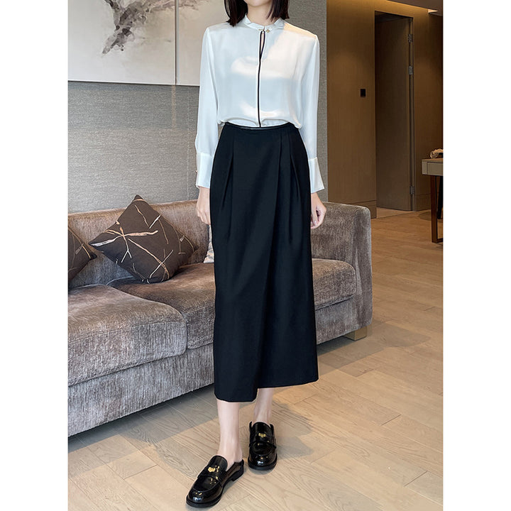Dame elegant Midi-nederdel med struktureret plissering og sidelommer Stilla