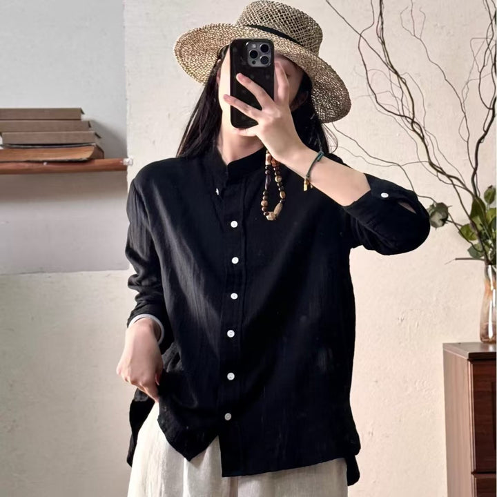 Femme Let Langærmet Button-Up Tunika-Skjorte Stilla