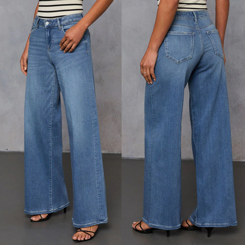 Damer brede jeans i maritimt look med høje sideslids Stilla