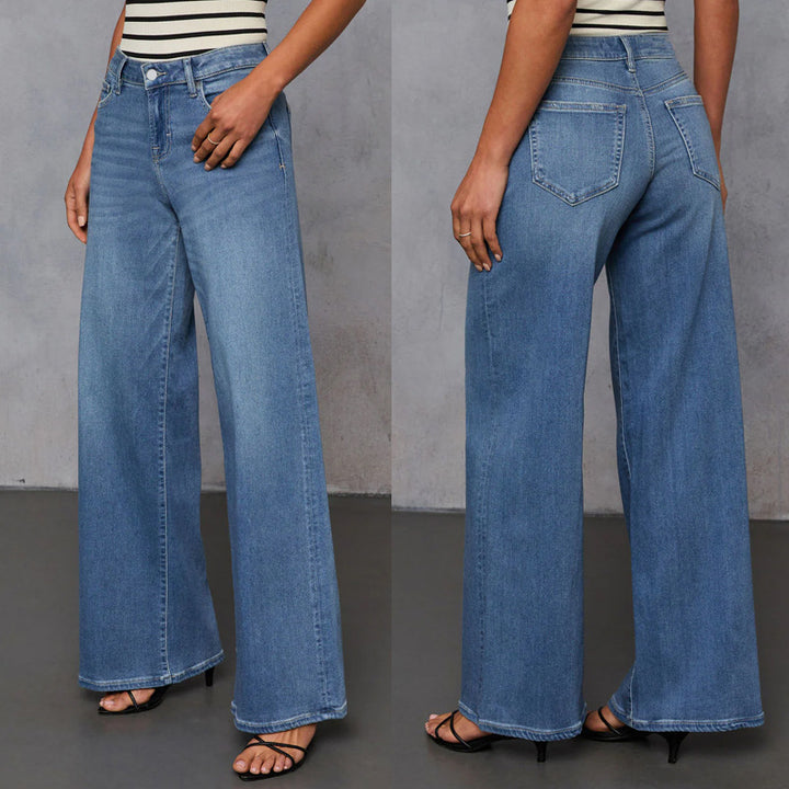 Damer brede jeans i maritimt look med høje sideslids Stilla