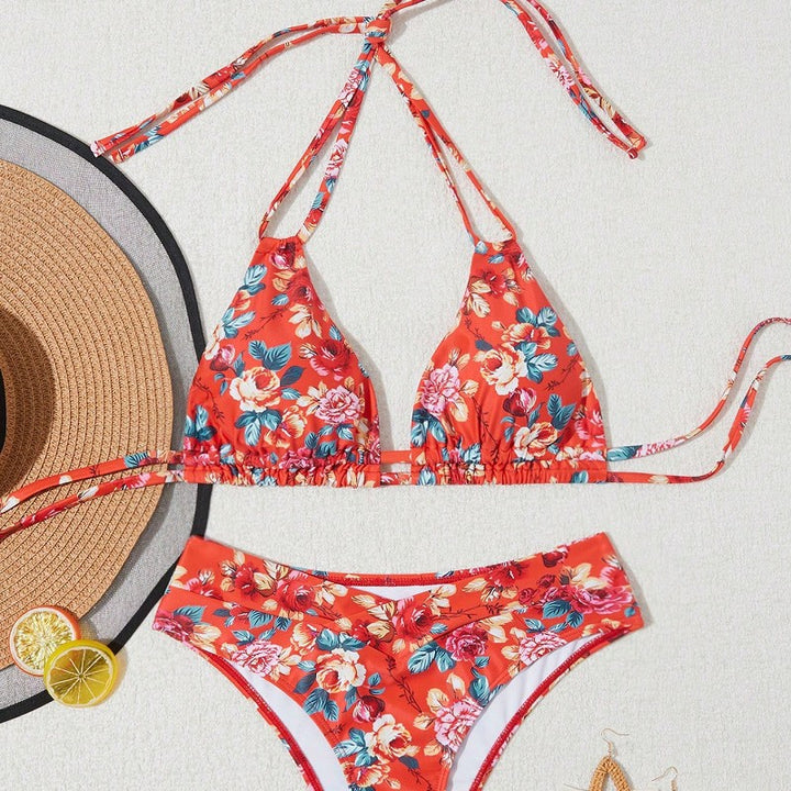 Dame Bikini-sæt med blomsterdesign og justerbare stropper Stilla