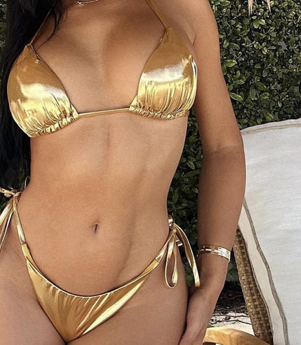Dame bikini sæt med skinnende teksturer og justerbare stropper Stilla