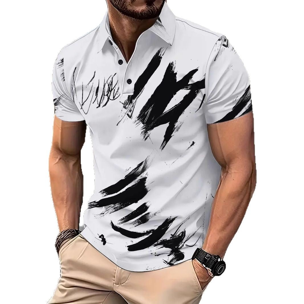 Herrer Poloshirt med kreativ penselstrøgdesign og behagelig pasform Stilla