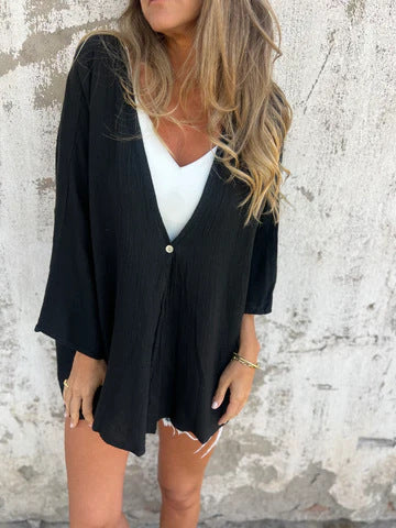 Damer let Kimono-jakke med V-hals og let stof Stilla