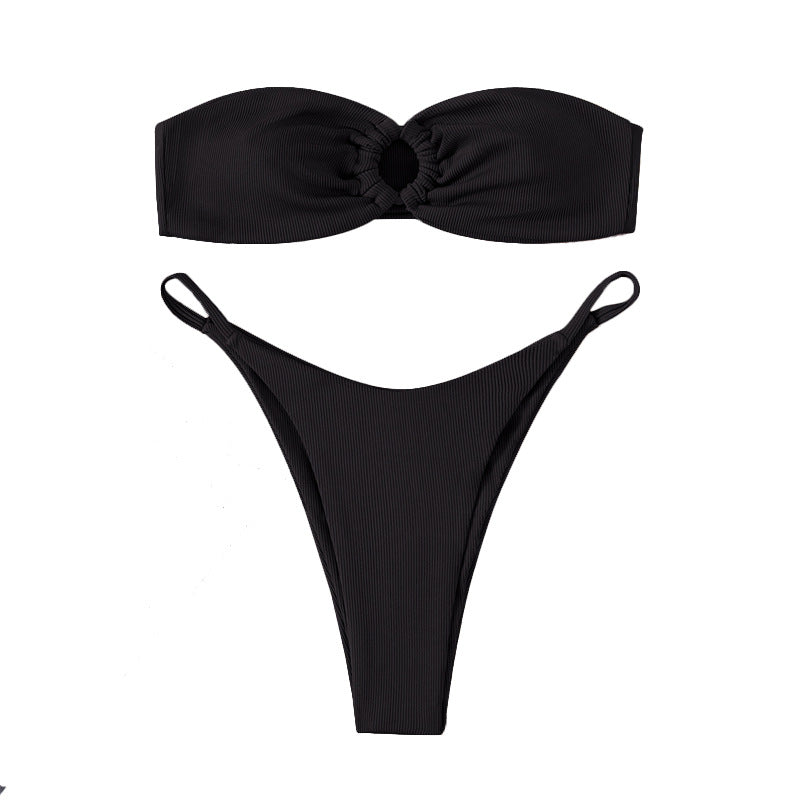 Dame bandeau-bikini med ringdetaljer Skovae