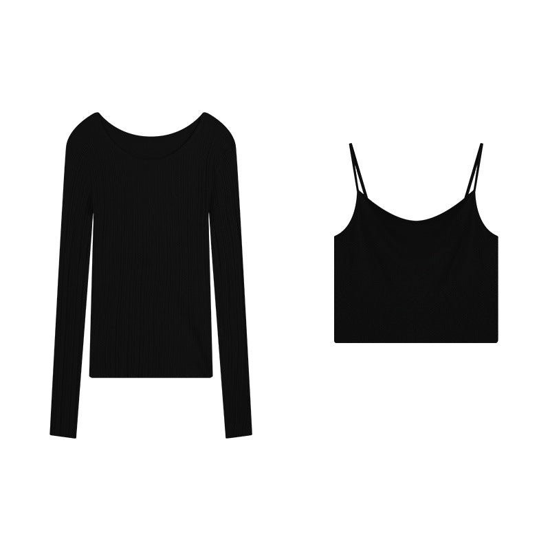 Dame komfortabel longsleeve overdel med fin ribstruktur og aftagelig top Stilla
