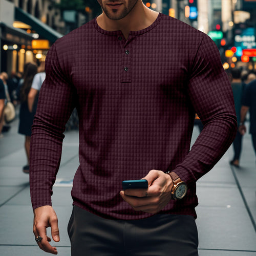 Herrer Langærmet Henley T-shirt med struktureret design Stilla