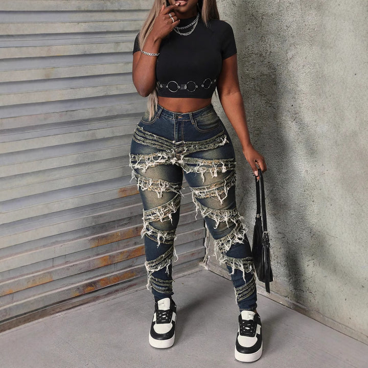 Dame Skinny Jeans med fashionable Destroyed-detaljer og høj talje Stilla