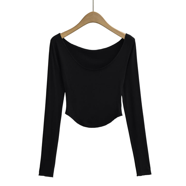Dame langærmet crop-top med elegant rundhalsudskæring Stilla