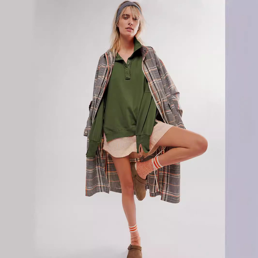 Dame afslappet sweater med trendy krave og knapstand Stilla
